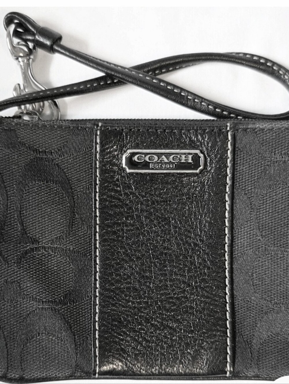 Coach Vintage Solid Black Leather Mini Wristlet Wallet Zip Closure Cash & Cards